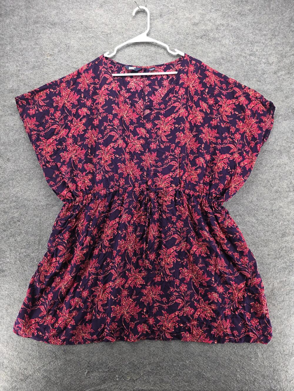 Lands' End Shirt Womens XL 2XL Purple Pink Floral Tunic Elastic Waist Dolman
